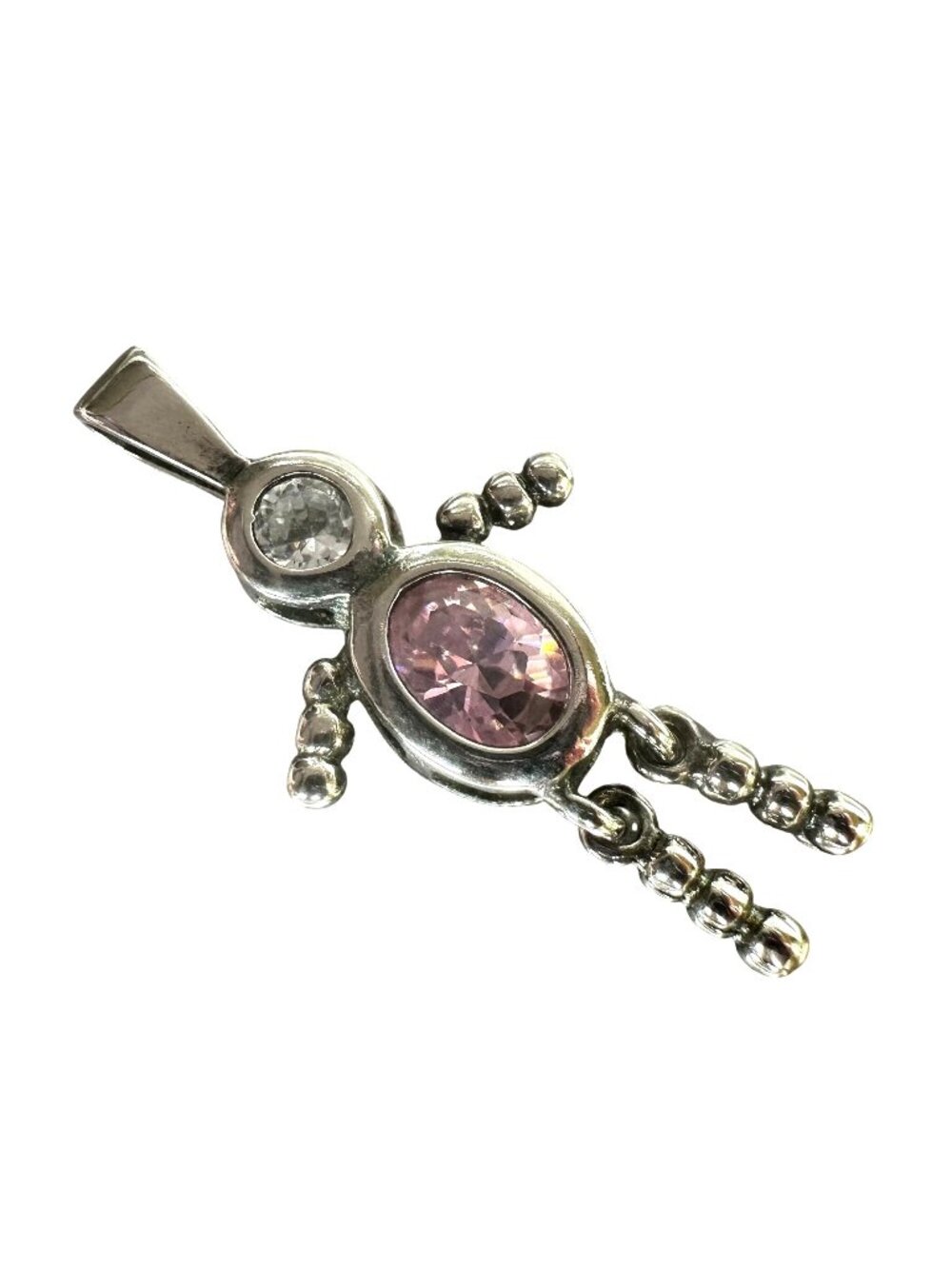 Sterling Silver Child Birthstone Pendant With Pink & Clear Crystals Signed NP